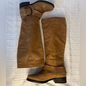 STEVE MADDEN P-LARENT Brown Tan Knee High Boot Leather Buckle Festival Size 10